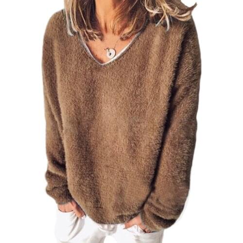 Oversized Sweatshirt Women Fuzzy Tunic Pullover Tops Casual Fleece Long Sleeve V Neck Solid Color Loose Fit Pullover Clothing