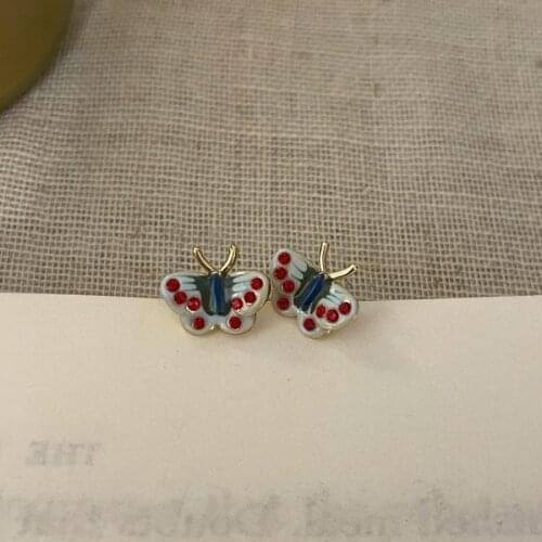 Textured Fairy Rainbow Enamel Butterfly Earrings for Women Colorful Simulation Wing Small Fashion Stud Wedding Earrings Jewelry