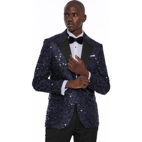Navy Blue Sequin Patterned Party Blazer Wessi