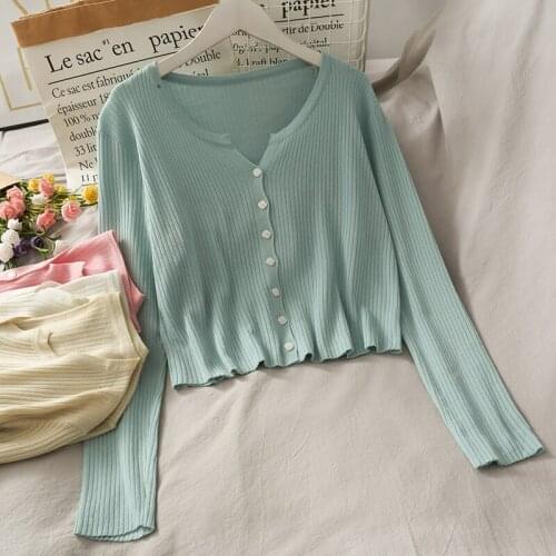 Cropped Cardigan Cheap Long Sleeve Oversized Sweater Women V Neck Korean Cute Kawaii Pull Femme 2021 Pink Autumn Cardigans Tunic