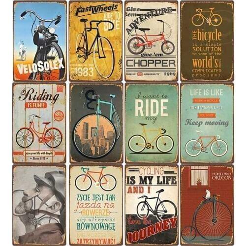 Ride Bicycle Metal Signs Vintage Riding Bike Retro Poste Bar Pub Club Decoration Shabby Chic Wall Art Painting Plaque 20x30cm