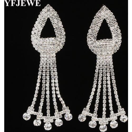 YFJEWE New Fashion Crystal Drop Tassel Long Earrings for women Wedding Gift Gold and Silver Plated Earring Femme Jewelry E250