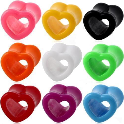 1Pair Acrylic Ear Plug Heart Tunnels Piercings Colorful Ear Flesh Plugs Earlet Gauges Body Piercing Jewelry 4mm-12mm