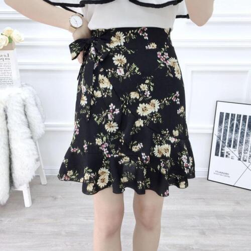 Zuolunouba Fashion Floral Asymmetrical Lace-up Women Skirt Above Knee Daisy Print Harajuku Casual Mini Skirts Female