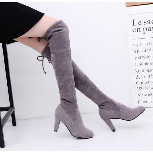 Celebrity popular over-the-knee slim knight boots black/gray flock patchwork high heel sock booties plus size women knight botas
