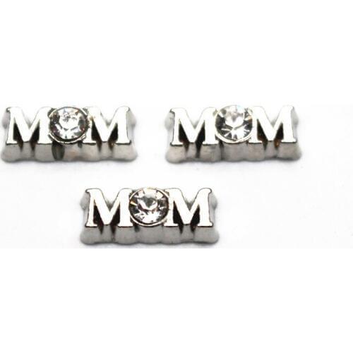 10pcs/lot Metal Silver Letter MOM Crystal Floating Charms For Living Glass Floating Lockets Bracelet Necklace DIY Jewelry
