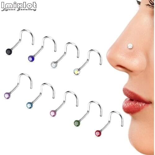 30pcs/lot Crystal Rhinestone Nose Studs Hooks Curved Bar Stainless Steel Nose Rings Nariz Piercing Body Jewelry For Women