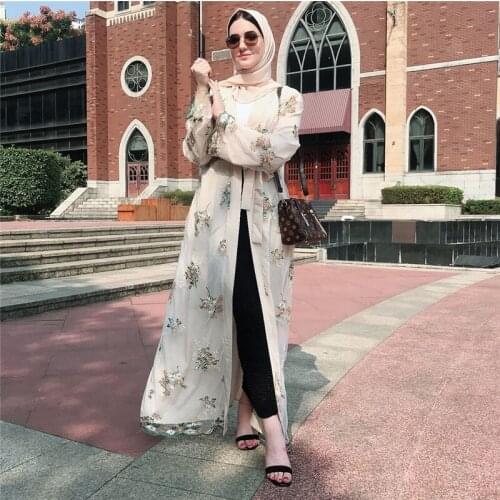 Dubai Lace Mesh Embroidery Abaya Kimono Cardigan Muslim Kaftan Jilbab Islamic Eid Robe Women Dress Arab Ramadan Prayer Wrap Gown