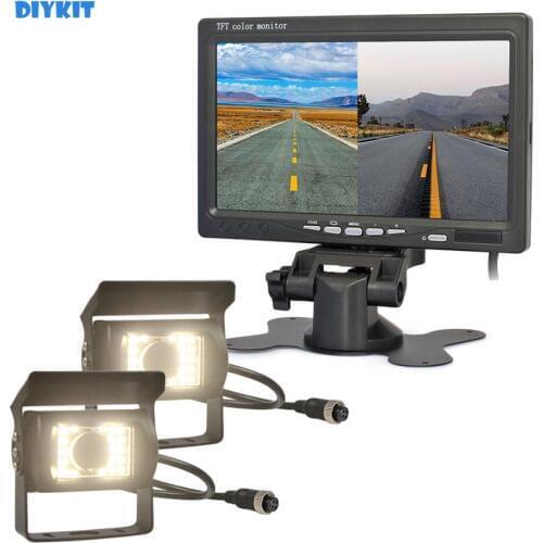 DIYKIT DC12V - 24V 7" 2 Split LCD Screen Car Monitor LED Night Vision CCD Rear View Car Camera System for Bus Houseboat Truck