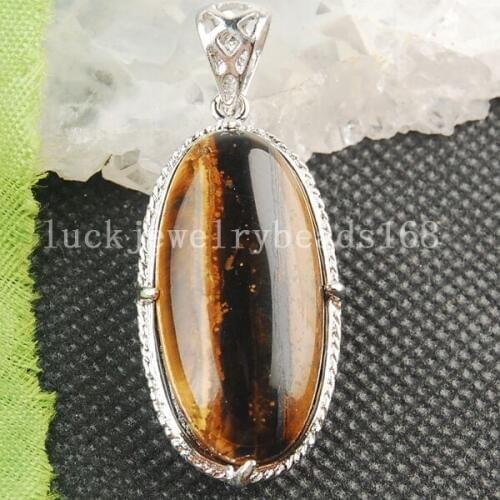 Free Shipping Women Fashion Jewelry New TIgers Eye Crystal Oval Pendant Bead C3569