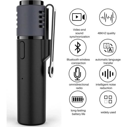 Wireless Lavalier Microphone Bluetooth Lapel Clip-On Mic for Vlogger Lecture Noise Reduction Auto Transcription Auto Sync