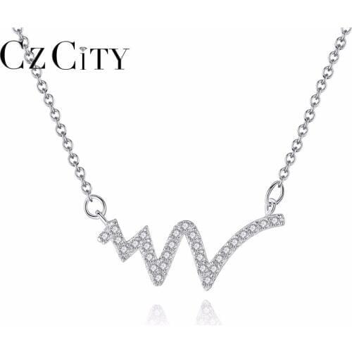 CZCITY Clear Cubic Zirconia Delicate Pendant with Box Chain Women Lightning Necklace 2017 CZ Crystal Necklace Jewelry Gift