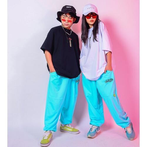 Children Hip Hop Street Dance Clothes Boys Loose Practice Clothes T-Shirt Blue Hiphop Pants Girls Jazz Dance Costumes DQS4399