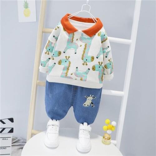 KIDS Spring Baby Girl Boy Clothing Infant Suits Cartoon Printe Sport Cotton T Shirt Pants Jeans Sets Children Toddler Tracksuits