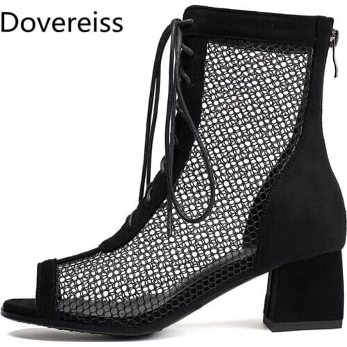 Dovereiss Fashion Womens Shoes summer Elegant Pure color Cross tied short Ladies Boots Peep toe Cool boots sexy big size44