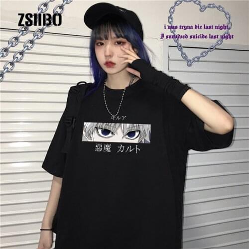 Hunter x hunter kurapika tees plus size summer new vintage casual punk hip-hop cartoon print short-sleeved ins Harajuku T-shirt