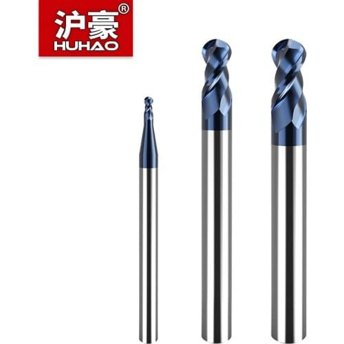 HUHAO 1PC 2 Flutes Ball Nose End Mills HRC45 Tungsten Steel Carbide Coated CNC Milling Cutters R Knife Arc Grooving Router Bits