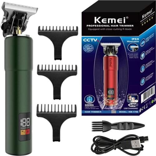 Kemei 1759 PRO waterproof LCD 10W hair trimmer blade can be zero gapped men powerful electric beard trimme hair cutting tool