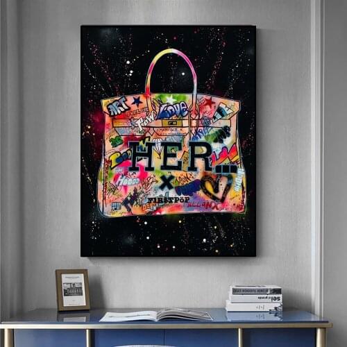 Colorful Street Graffiti Art Handbag Canvas Painting Wall Art Posters Prints Wall Pictures for Living Room Home Wall Cuadros