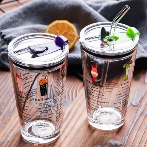 Glass/Stainless steel/Ceramic Straw Mug Coffee Cup Heat-Resistant Glass Scale Cup Car Water Milk Cup Insulation Non-slip Cover