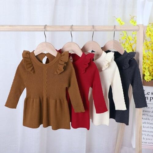 Girls cute dress with flying sleeves knitted baby and children temperament one-piece skirt