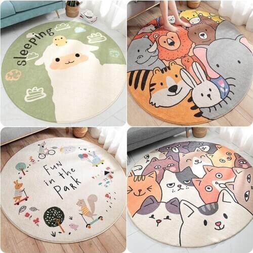 Cute Animals Round Carpet Rug KAWAI Cartoon Floor Rug For Living Room Bedroom Kids Room Non-Slip Play Mat Round Mat Carpet