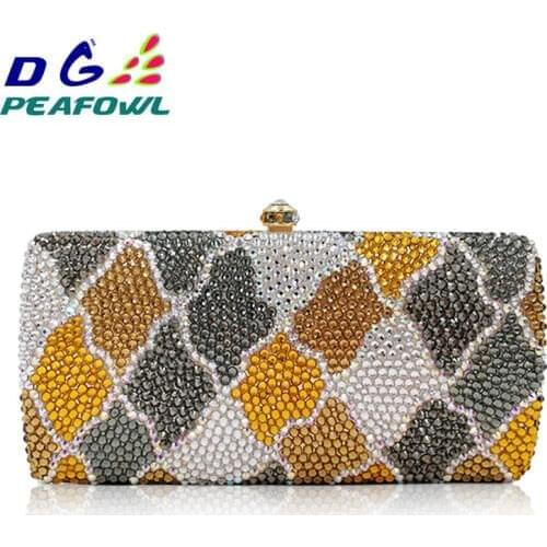 Fashion Plaid Crystal Patchwork Diamond Lady Bags Evening Hasp Toiletry Organizer Package For Women Wallet Shoulder Day Purses