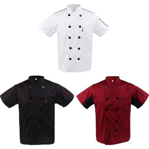 Mens Womens Summer Chef Jacket Soft Poly Cotton Mesh Catering Jacket Uniform - Double-breasted with a Stand up Collar