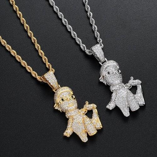 Men Brass Setting CZ Pendant Iced Out Cubic Zircon Necklace Hip Hop gift Jewelry bling bling CN196
