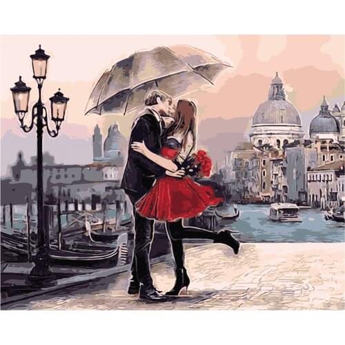 Frame Romantic Kiss Lover DIY Painting By Numbers Landscape Oil Painting Modern Wall Art Picture for Wedding Decoration
