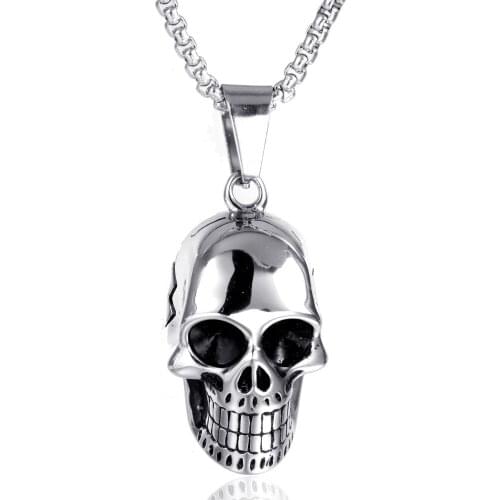 Pendant Necklace Unisex Skull Skeleton Charm Sparkling Trendy Jewelry Box Chain Stainless Steel