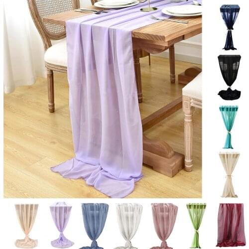 Table Runner Solid Color Decorative Romantic Chiffon Wedding Table Runner for Bridal Showers