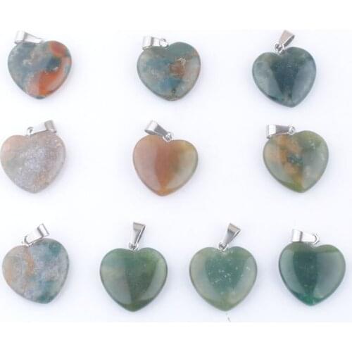 Wholesale 10Pcs Assorted Heart Indian Agates Natural Stone Pendants For DIY Earrings Necklaces Jewelry Making 20mm TV0131