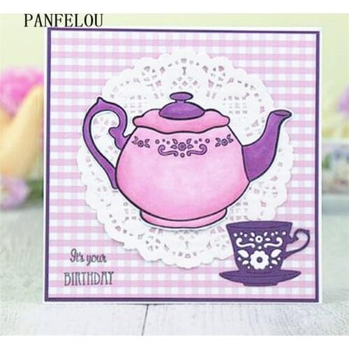 PANFELOU 5x3.8cm Flower tea cups metal craft Carbon Steel Cutter paper die cutting dies Scrapbooking/DIY Embossing cards