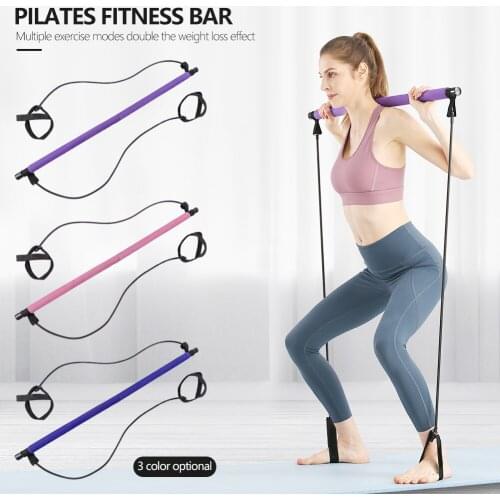 Portable Pilates Bar Stick Kit Crossfit Resistance Bands Trainer Yoga Pull Rods Pull Rope Lose Weight Gym Exercise Body Workout