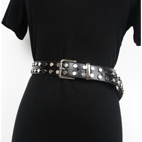 Punk Men Strech Rivet Studded Women Belt Black PU Leather Waistband Street Hip Hop Street Casual Jean Pant Belts Unisex Men Belt