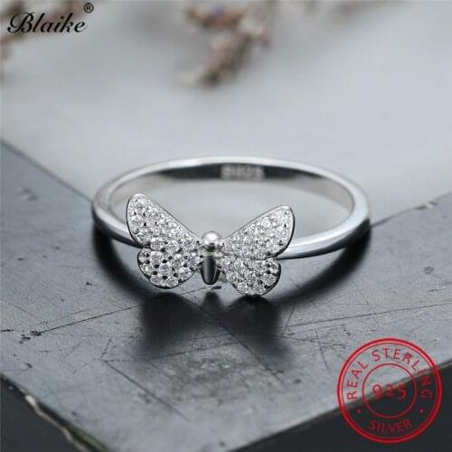 Animal Butterfly Ring 925 Sterling Silver Engagement Rings For Women White Crystal Stone Wedding Bands Thin Ring Gold Jewelry