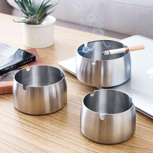Cigarette case ashtray silver windproof stainless steel ashtray round anti-drop hotel Internet cafe restaurant ashtray