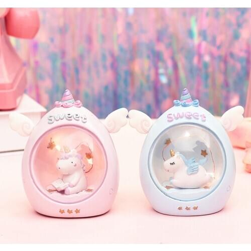 LED Night Light Unicorn Moon Resin Cartoon Night Lamp Luminaria Romantic Bedroom Decor Night Lamp Baby Kids Birthday Xmas Gift