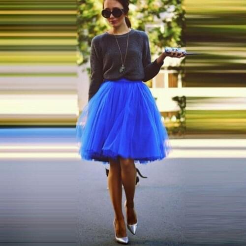 Street Style Fashion Tulle Skirts Blue Womens Personalized Knee Length Midi Skirt Plus size Grunge Jupe Female New Tutu Skirts