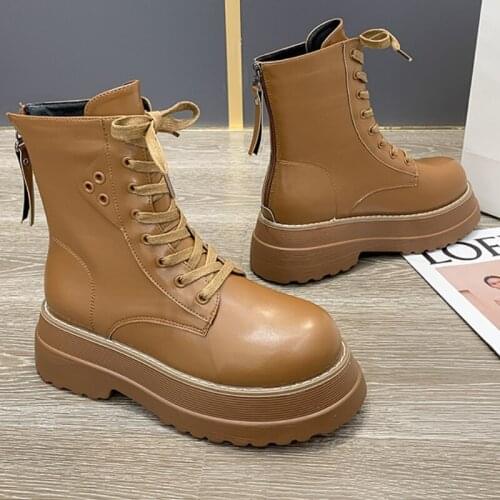 Winter Boots Women Motorcycle Platform Shoes 2021 Autumn New Lace Up Martin Boots Wedges Chunky Heels Women Shoes Ankle Booties