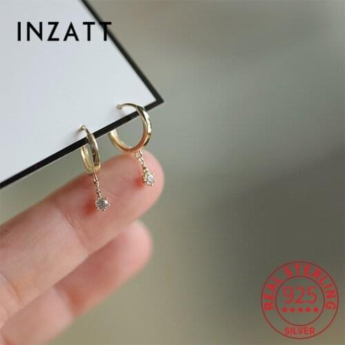 INZATT Real 925 Sterling Silver Zircon Round Tassel Hoop Huggies 14k Gold Earrings For Women Punk Fine Jewelry Accessories