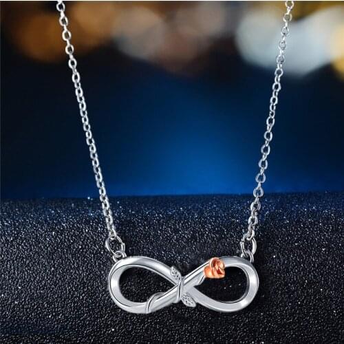 Classic Infinity Love Rose Flower Pendant Necklace Silver Color Clavicle Chain Necklace Female Charm Choker Jewelry Collar Gifts