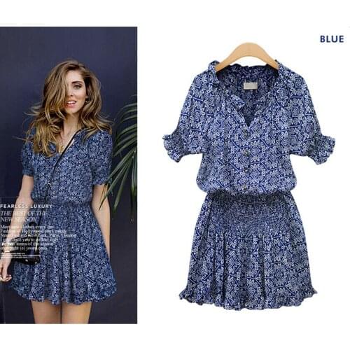 The new summer 2021 printed leisure joker v-neck dress with short sleeves