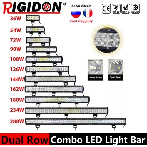 4-44inch Offroad Led Work Light Bar Spot Flood Combo 20'' 126W 288W Driving Fog Lamp for 12V 24V Car 4WD Truck SUV ATV Tractor