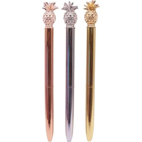 Rose Gold Pen 1.0mm Metal Ballpoint Pen New Strange Pineapple Pen Stationery Gift Kawaii 3 Color Optional School Office Supplies