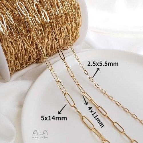 1 Meter/Set 14K Gold Wrapped Reinforced Never Fade Rectangular Chain Oval O-shaped Chain DIY Bracelet Material Jewelry Crafts