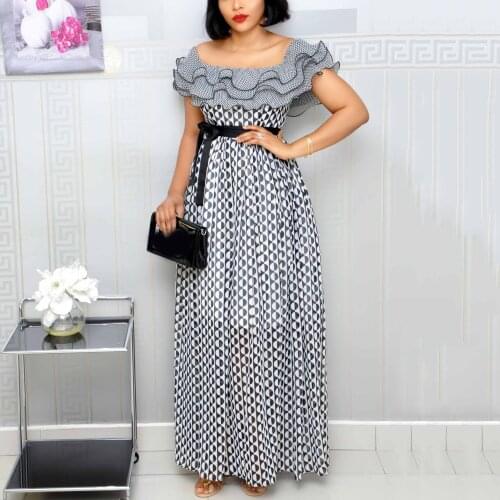 2021 Fashion Women Clothing Summer Ruffles Off the Shoulder High Waist Loose Ankle Length Elegant Evening Night Party Vestidos