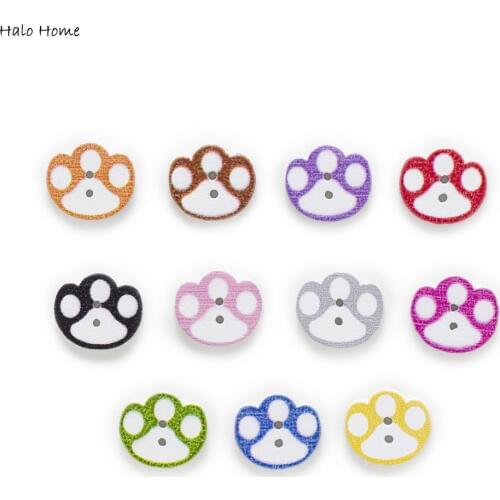 50pcs 2 Hole Cute Paw Wood Buttons Decor Home Clothing Sewing Scrapbooking Cartoon Flatback Embellishments 16x14mm