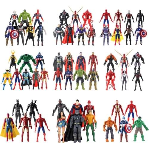 9-18cm Avengers Super Hero Venom Spiderman Iron Spider Thor Hulk Black Panther with LED Light Dolls PVC Model Figure Toys